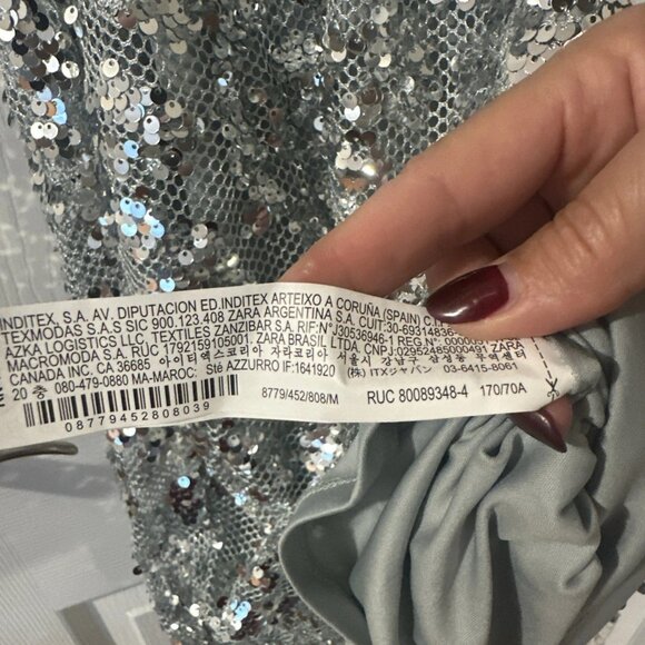 NWT Zara Medium Silver Netted Sequin Midi Skirt 8779 452 808 - Picture 5 of 6